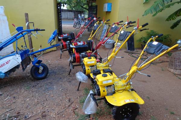 Power tillers before distribution to farmer groups.